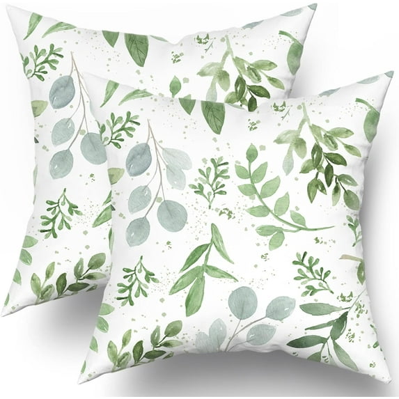 Sage Green Pillow Covers 18x18 Inch Spring Watercolor Eucalyptus Floral Pillowcase Set of 2 Leaf Print Throw Pillow Covers Soft Cotton Square Cushion for Home Couch Sofa Bedroom Livingroom
