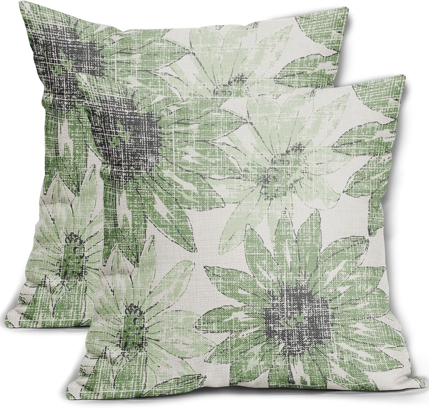 Sage Green Pillow Covers 18x18 Set of 2 Retro Sunflower Flowers Print ...