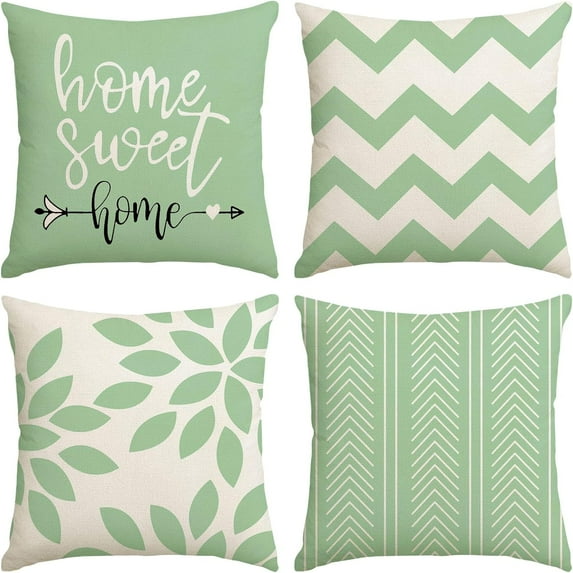 Sage Green Pillow Covers 18x18 Set of 4,Outdoor Decorative Throw Pillow Covers for Couch Summer Modern Pillowcase Farmhouse Linen Cushion Case for Patio Home Decoration(Sage Green)