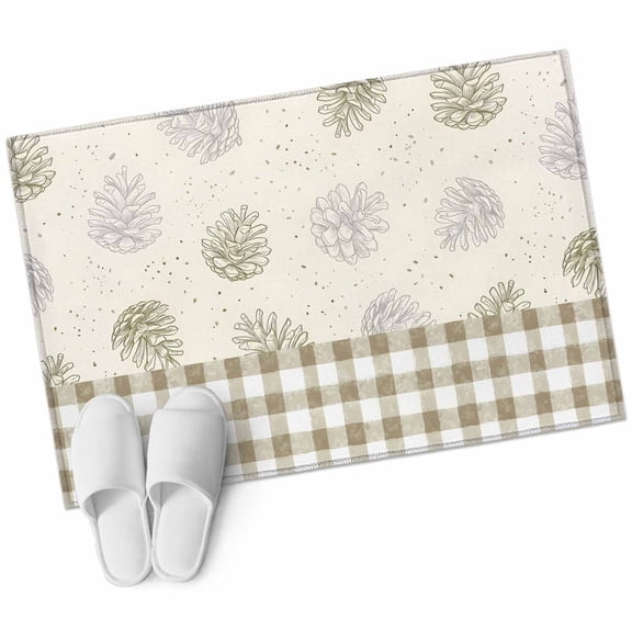Sage Green Pine Cones Bathroom Rug Washable 2x3 Entryway Rug Non Slip Modern Art Checkered Farmhouse Front Door Mat Low Pile Indoor Doormat Throw Floor Carpet for Kitchen Bedroom Entrance