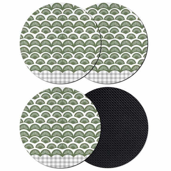 Sage Green Pine Leaves Coasters Set of 4, Absorbent Coasters for Drinks, Abstract Art Geometric Gray Plaid Coaster for Desk Coffee Table Protection, Home Decor House Warming Gifts 4"