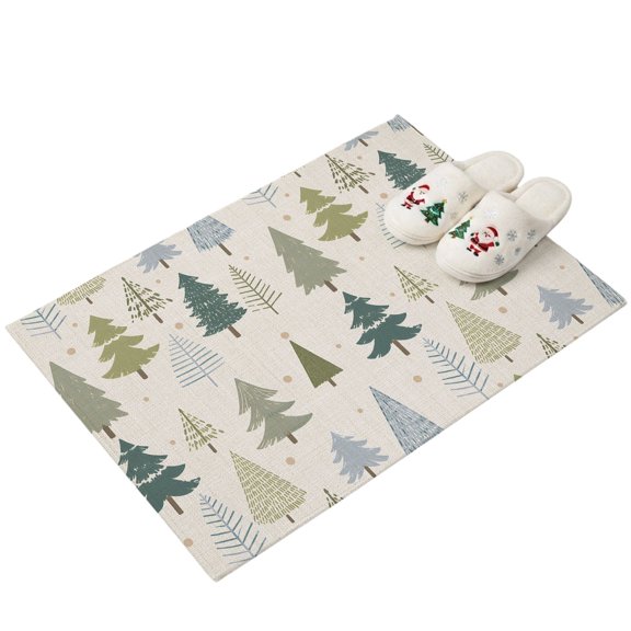 Sage Green Pine Trees Entryway Rug 2'x3' Rustic Sketched Trees Warm Beige Small Area Rug Non-Slip Front Door Mat Washable Floor for Front‑Door Area, Kitchen Sink Zone, Bathroom
