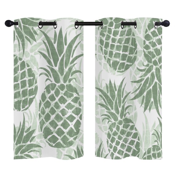 Sage Green Pineapple Blackout Curtains 39 Inches Long, Summer Country Vintage Tropical Botanical Fruits Thermal Insulated Room Darkening Drapes with Grommets for Living Room 27.5"W x 39"L, 2 Panels