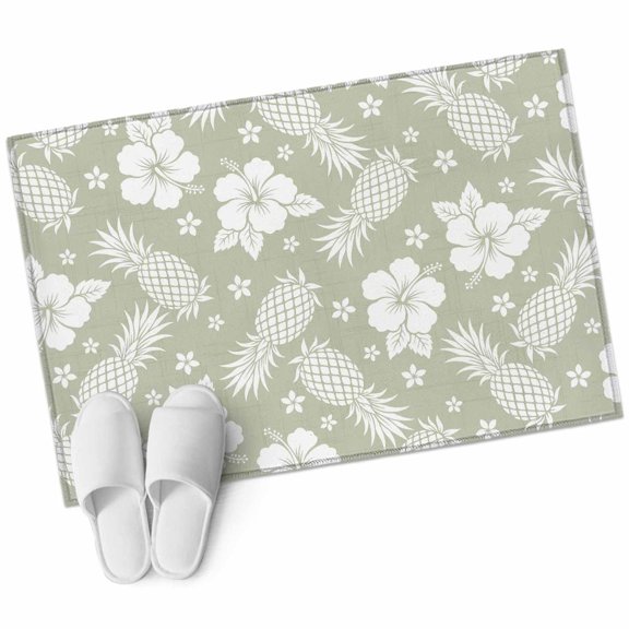 Sage Green Pineapple Floral Bathroom Rug Washable 2x3 Entryway Rug Non Slip Summer Tropical Rustic Flowers Front Door Mat Low Pile Indoor Doormat Throw Floor Carpet for Kitchen Bedroom Entrance