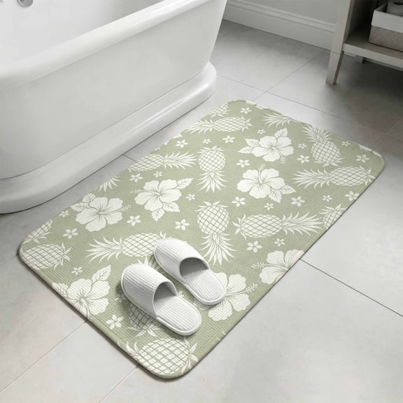 Sage Green Pineapple Floral Washable Area Rugs for Living Room Bedroom, Large Non Slip Indoor Floor Carpet Absorbent Summer Tropical Rustic Flowers Door Mat Rugs for Bathroom Entryway 47.2"x63"