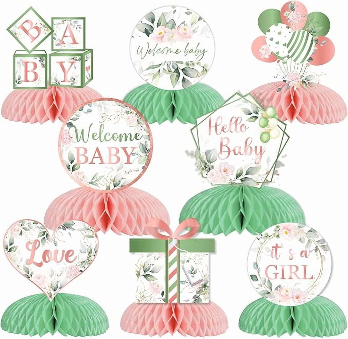 Sage Green and Pink Baby Shower Decorations for Girl - 8pcs Floral Honeycomb Centerpieces, Blush Pink Floral Baby Shower Table Decor, Greenery Botanical Its a Girl Party Decorations