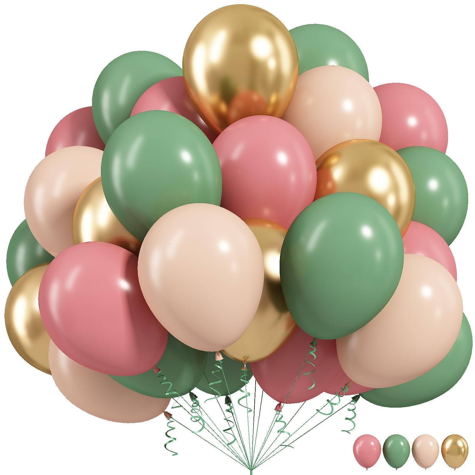 Sage Green Pink Balloon, 60 Packs 12 Inch Sage Green and Dusty Pink Metallic Gold Balloons, Olive Green Gold Balloons for Girls Birthdays Jungle Safari Baby Shower Woodland Party Decoration