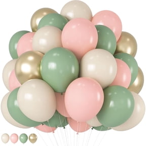 Sage Green Pink Balloons 12 Inch Olive Green Pastel Pink Ivory Metallic Gold Latex Balloon for Baby in Bloom Fairy Floral Wildflower Tea Safari Jungle Baby Shower Birthday Party Decoration