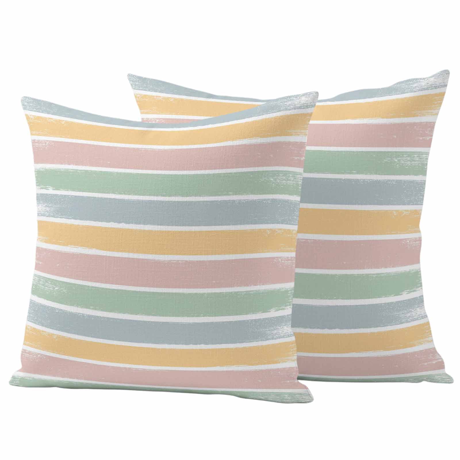 Sage Green Pink Blue Outdoor Waterproof Pillow Covers, Shabby Colorful Abstract Striped Decorative Square Throw Pillowcase Sofa Cushion Sham for Patio/Couch/Chair, 18"x18" 2 Pack
