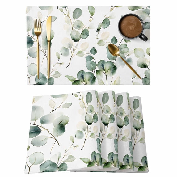 Sage Green Placemats Set of 12, Eucalyptus Leaf Spring Plants Non-Slip Place Mats Washable Table Mats for Kitchen Dining Table Decorations Indoor/Outdoor