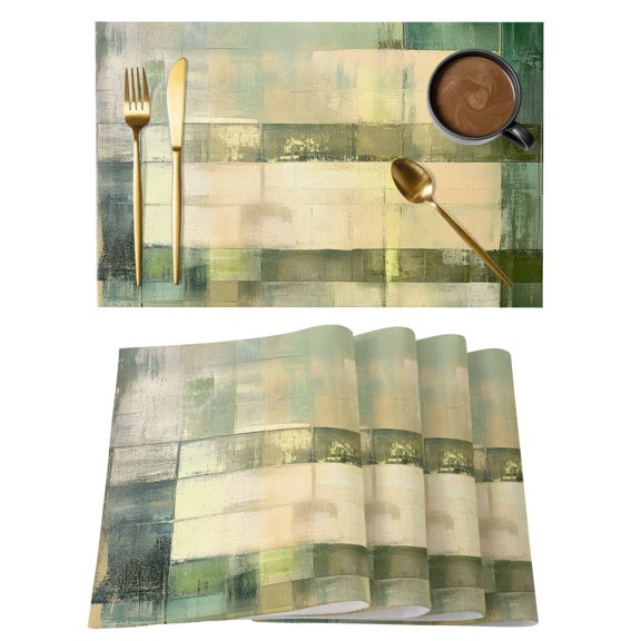 Sage Green Placemats Set of 12 Modern Abstract Art Checkered Place Mats Indoor Wipeable Table Mats Washable Cloth Dining Table Placemats for Kitchen Holiday Party Home Decor 13x19 Inch