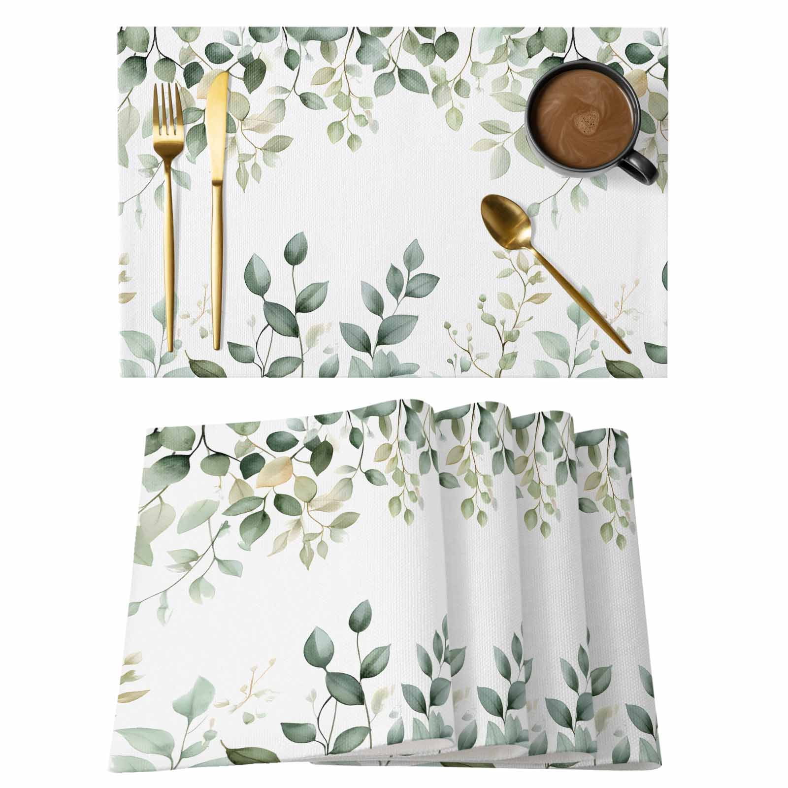Sage Green Placemats Set of 4, Eucalyptus Leaf Watercolor Plant ...