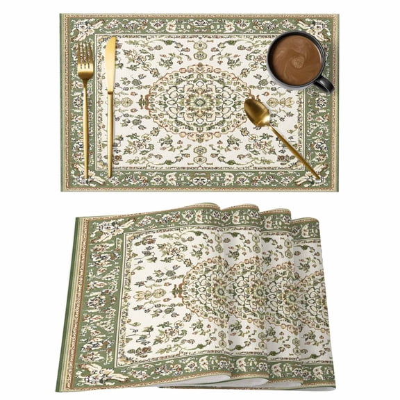 Sage Green Placemats Set of 4 Southwest Tribal Antique Boho-Chic Heritage Place Mats Indoor Wipeable Table Mats Washable Cloth Dining Table Placemats for Kitchen Holiday Party Home Decor 13x19 Inch