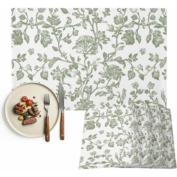 Sage Green Placemats Set of 4 Washable Table Mats for Kitchen Dining Table, Cotton Linen Place Mats for Indoor Outdoor Parties Holiday Decoration, Spring