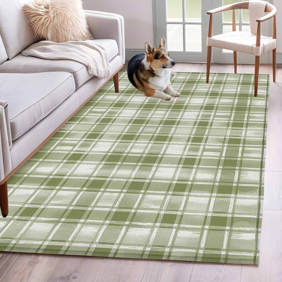 Sage Green Plaid Area Rug 3x5 Washable Rug Non Slip Modern Art Checkered Farmhouse Large Area Rug Indoor Floor Carpet for Entryway Bedroom Kitchen Living Room Home Office Dining Room Nursery