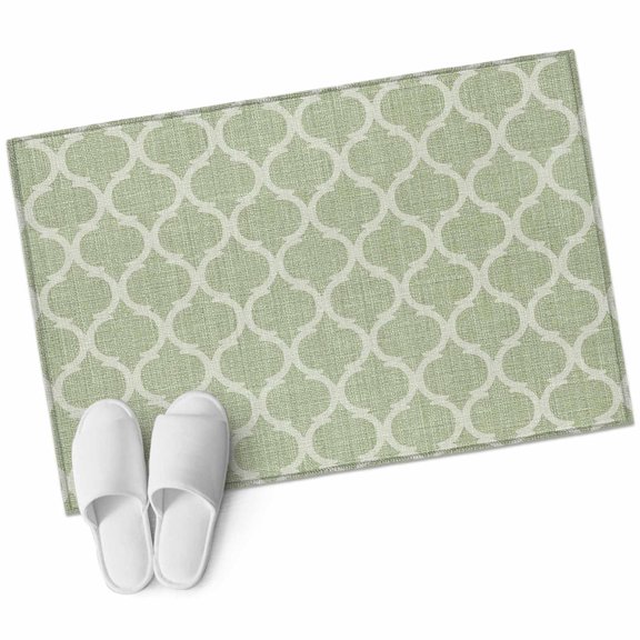 Sage Green Plaid Area Rug, Retro Country Moroccan National Geometrical Plaid Rectangular Non-Slip Absorbent Washable Area Rug Felt Rubber Backing Indoor Carpet for Bedroom Living Room 2x3ft