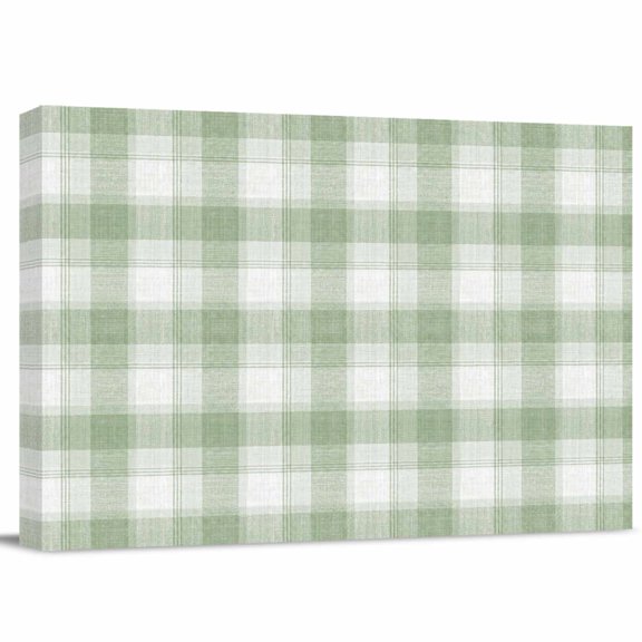 Sage Green Plaid Canvas Wall Art, Spring Summer White Mint Green Striped Gingham Wall Art Prints Artwork Framed Canvas Ready to Hang Art Pictures for Living Dining Room Bedroom Hallway 24" x 18"
