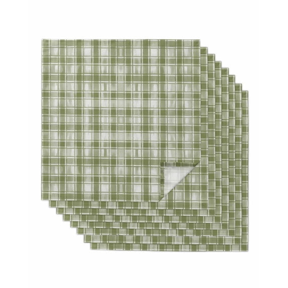 Sage Green Plaid Cloth Napkins Set of 8 Reusable Dinner Napkins, Modern Art Checkered Farmhouse Cocktail Napkin Washable Table Napkins for Wedding/Holiday Party/Baby Shower 20"x20"