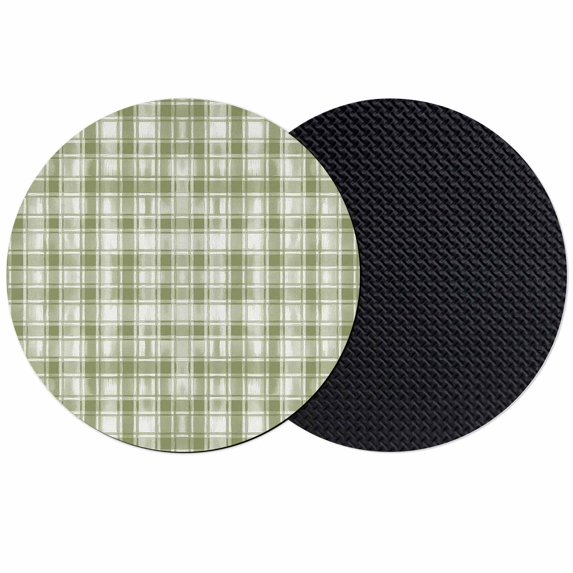 Sage Green Plaid Coasters Set of 2, Absorbent Coasters for Drinks, Modern Art Checkered Farmhouse Coaster for Desk Coffee Table Protection, Home Decor House Warming Gifts 4"