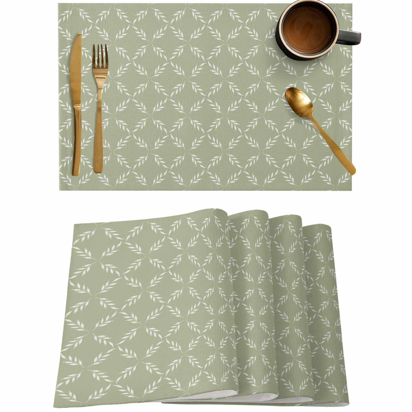 Sage Green Plaid Diamond Placemats Set of 4,Wipeable Washable Table Mats for Dining Tables,Abstract Geometric Place Mats for Kitchen Event Party Tabletop Decor