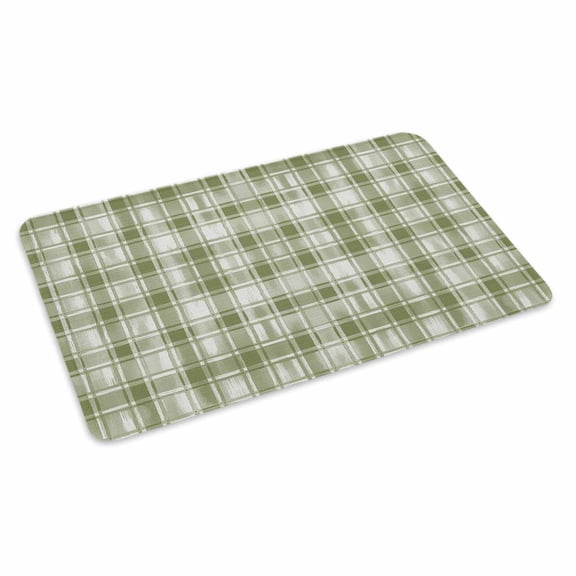 Sage Green Plaid Doormat Outdoor Entrance 16"x24", Modern Art Checkered Farmhouse Absorb Moisture Dirt Door Mats, Non-Slip Rubber Backing Floor Mats Indoor, Low-Profile Front Door Rugs