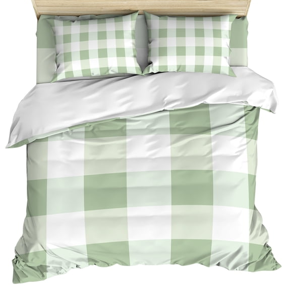 Sage Green Plaid Duvet Cover Set, Spring Farmhouse Buffalo Checkered Soft Duvet Cover Queen Size Bedding Set 4 Pieces, 1 Quiltcover and 2 Pillowcases with Zipper, 1 Bed Sheet for All Seasons
