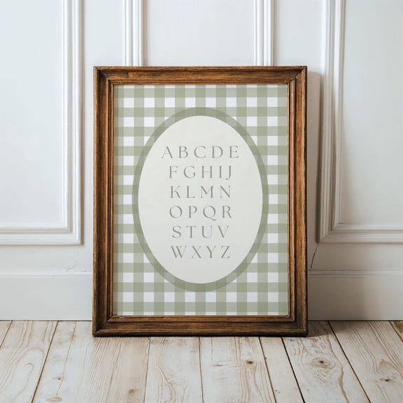 Sage Green Plaid Gingham ABC Nursery Alphabet Art Wall Art Print