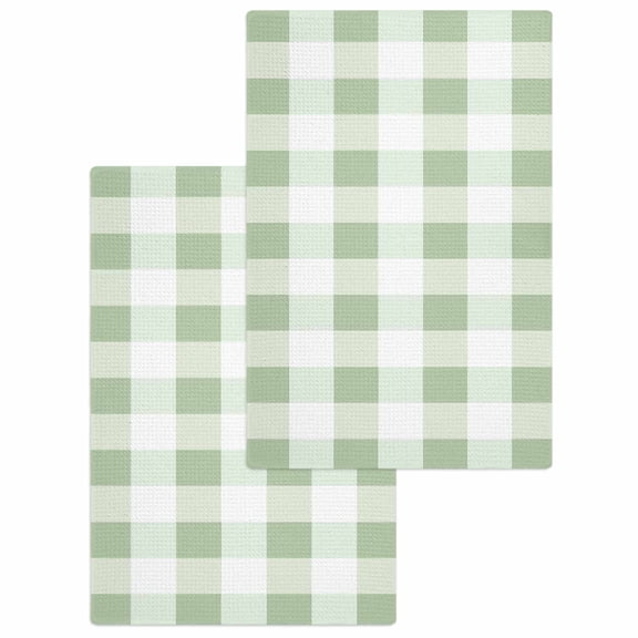 Sage Green Plaid Hand Towels Set, Waffle Weave Kitchen Towels 2 Pieces, Spring Farmhouse Buffalo Checkered Microfiber Hair Face Bath Tea Towel Absorbent Quick Drying Cleaning Dish Cloths 15.7"x23.6"