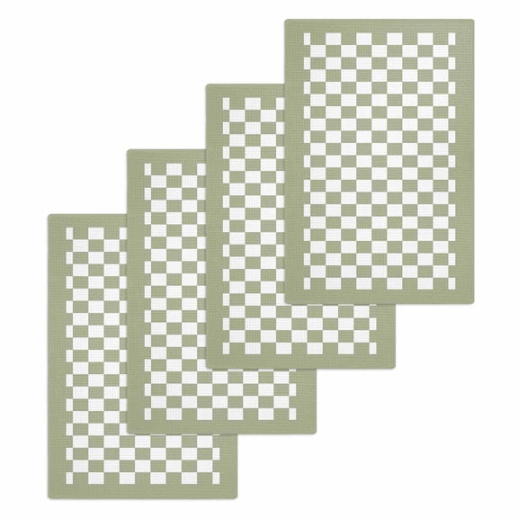 Sage Green Plaid Hand Towels Set,Waffle Weave Kitchen Towels 4 Pieces,Microfiber Hair Face Bath Tea Towel Absorbent Quick Drying Cleaning Dish Cloths,Farmhouse Green White Checkered Lace 15.7"x23.6"