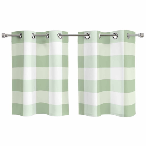 Sage Green Plaid Kitchen Curtains Small Short 39 Inch Length, Spring Farmhouse Buffalo Checkered Grommet Top Bedroom Living Room Curtains, Light Filtering Cafe Curtain Drapes 2 Panels Set 55''x39''