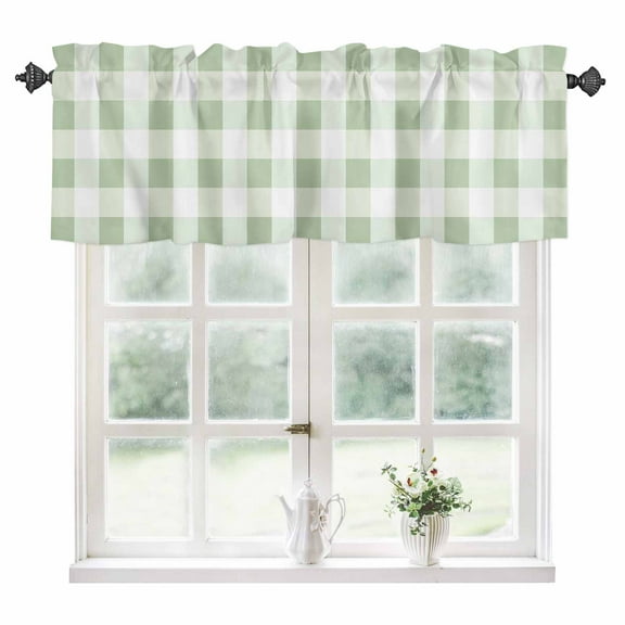Sage Green Plaid Kitchen Valances for Windows 54x18 Inch Kitchen Curtains Valances Rod Pocket Spring Farmhouse Buffalo Checkered Bathroom Window Valances for Window Treatment Decor
