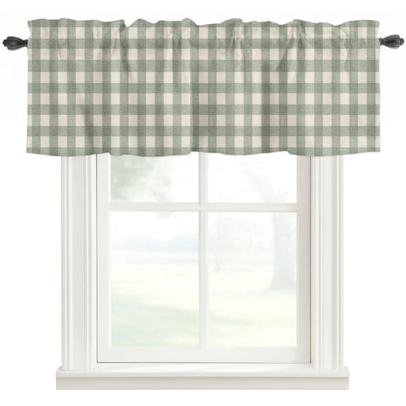 Sage Green Plaid Kitchen Valances for Windows, Gingham Checked Minimalist Modern Bathroom Window Valances 54x18 Inch Rod Pocket Window Treatments Valance Curtains for Living Room Bedroom Decor