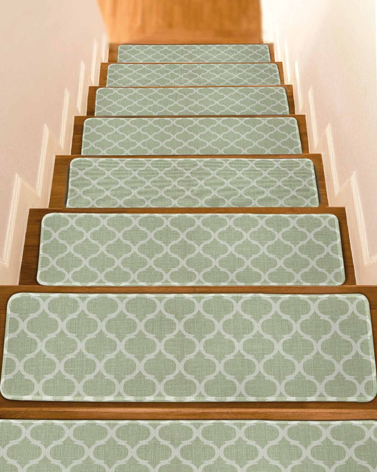 Sage Green Plaid Non-Slip Stair Treads for Wooden Steps, 7 Pack 8x30 ...