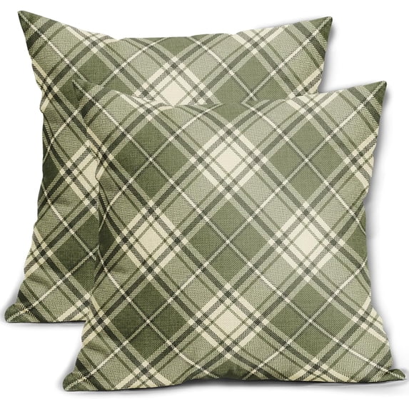Sage Green Plaid Pillow Covers 18x18 Inch Sage Green and Beige Buffalo Plaid Tartan Pattern Decorative Throw Pillow Cases Set of 2 Farmhouse Holiday Cushion Cases Sofa Couch Bed Decor