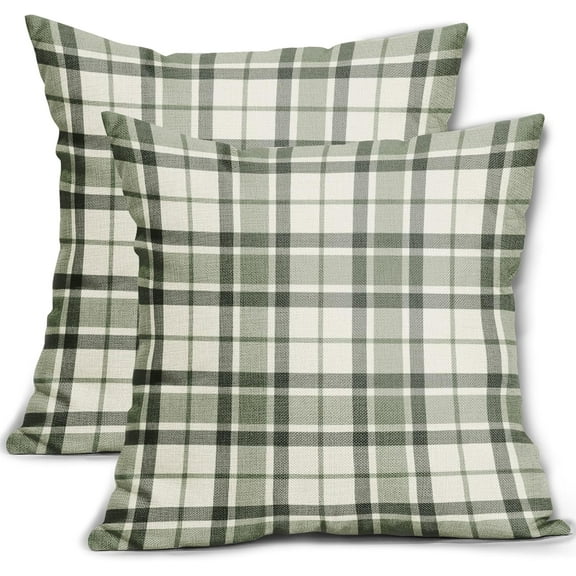 Sage Green Plaid Pillow Covers 18x18 Set of 2 Grey Cream Buffalo Plaid Tartan Print Spring Decorative Outdoor Pillowcases Farmhouse Rustic Throw Cushion Case Decor for Home Couch Sofa Bed