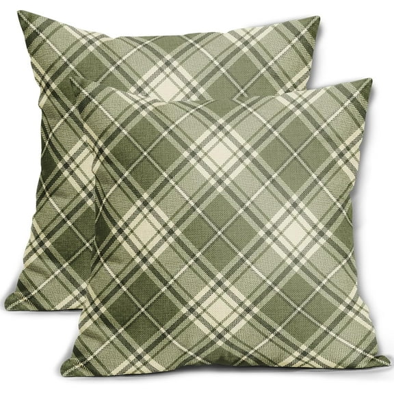 Sage Green Plaid Pillow Covers 20x20 Inch Sage Green and Beige Buffalo Plaid Tartan Pattern Decorative Throw Pillow Cases Set of 2 Farmhouse Holiday Cushion Cases Sofa Couch Bed Decor