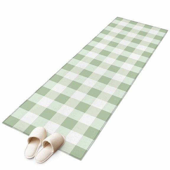 Sage Green Plaid Runner Rug 2x6 FT, Non Slip Hallway Carpet, Spring Farmhouse Buffalo Checkered Washable Soft Floor Carpet Throw Runner Carpet Long Rug for Entryway Kitchen Bedside Sliding Door