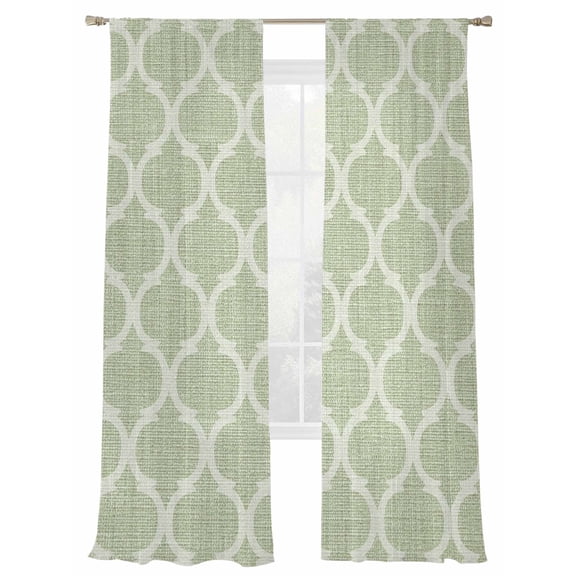 Sage Green Plaid Sheer Curtains 2 Panels Set Retro Country Moroccan National Geometrical Plaid Sheer Window Curtains Light Filtering Rod Pocket Voile Drapes for Bedroom Living Room 52"X108"