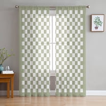 Sage Green Plaid Sheer Curtains 63 Inch Length 2 Panels Set for Living Room/Bedroom, Farmhouse Green White Checkered Lace Curtain Sheers Drapes Rod Pocket Curtains Window Treatment Set 52''x63''x2
