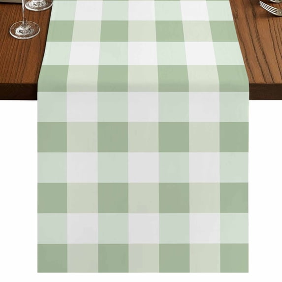 Sage Green Plaid Short Table Runner 36 Inches Long,Spring Farmhouse Buffalo Checkered Cotton Linen Table Runners Dresser Scarves,Tabletop Scarf Furniture Cover for Home Dinner Party Decor 13"x36"