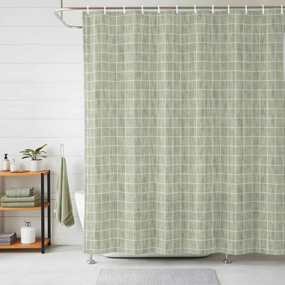 Sage Green Plaid Shower Curtains for Bathroom, Farmhouse Buffalo Checkered Gingham Waterproof Fabric Shower Curtain, Decorative Bathroom Curtain for Bathtub, 36"x72", No Hooks Included