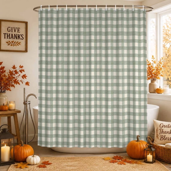 Sage Green Plaid Shower Curtains for Bathroom, Gingham Checked Minimalist Modern Waterproof Fabric Shower Curtain, Decorative Bathroom Curtain for Bathtub, 72"x72", No Hooks Included