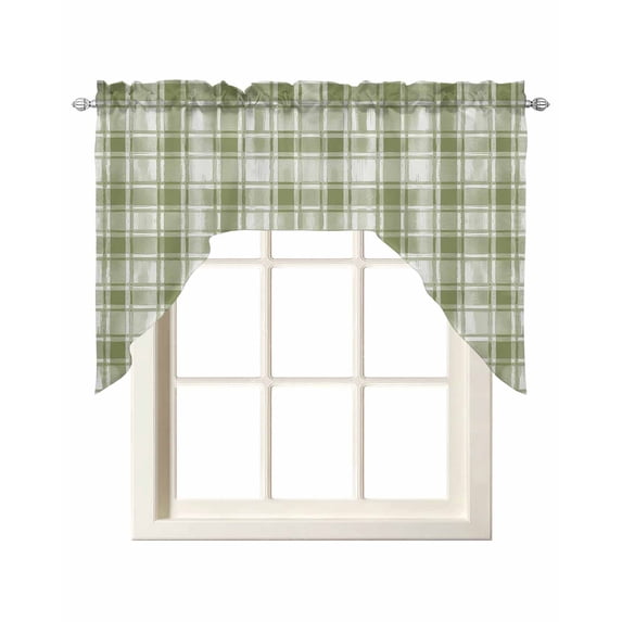Sage Green Plaid Swag Valances for Windows, Small Curtains Drapes, Modern Art Checkered Farmhouse Kitchen Window Curtains Over Sink Rod Pocket Window Treatment Valance for Bedroom/Bathroom 56"x36"