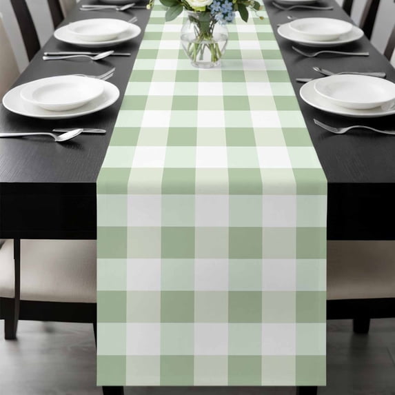 Sage Green Plaid Table Runner 70 Inches Long, Spring Farmhouse Buffalo Checkered Kitchen Coffee Dining Table Decoration for Home Party Birthday Wedding Home Decor 13x70 Inches