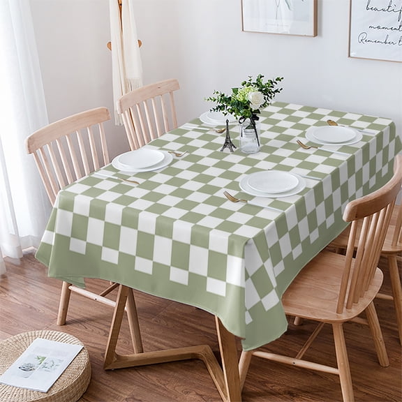 Sage Green Plaid Tablecloth Rectangle Table Cloth 52x70 , Waterproof Tablecloth Outdoor Table Cloth, Farmhouse Green White Checkered Lace Washable Table Cover for Kitchen Dining Party