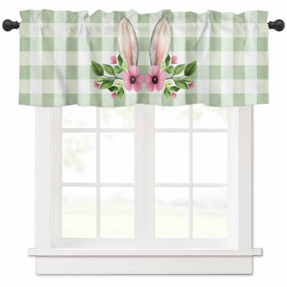 Sage Green Plaid Valances for Windows Farmhouse Kitchen Curtains Valances Rod Pocket Valance Curtains for Kitchen Windows Easter Window Valances for Bathroom Bedroom 60"x18"