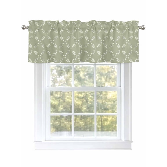 Sage Green Plaid Valances for Windows, Rod Pocket Kitchen Valance Curtains - Soft & Washable Small Window Treatment for Living Room, Bathroom, Diamond Texture 54x18inch, 1 Panel
