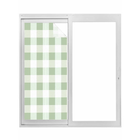 Sage Green Plaid Window Privacy Film, Spring Farmhouse Buffalo Checkered Static Cling UV Sun Blocking Tint Film Heat Control Windows Films for Bedroom Bathroom, Window Stickers 17.7"x39.3"