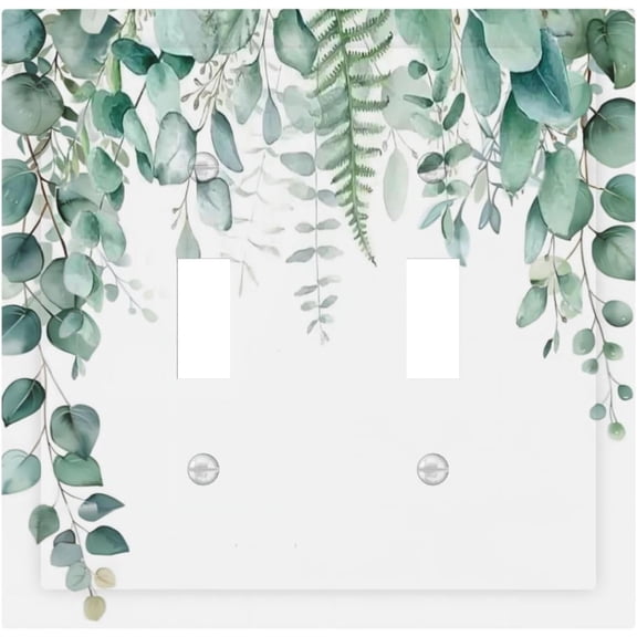 Sage Green Plant Eucalyptus Leaves Decorative Switch Plates 2 Gang Double Toggle Outlet Light Switch Cover Wall Plate Electrical Faceplate for Bedroom Living Room Decor