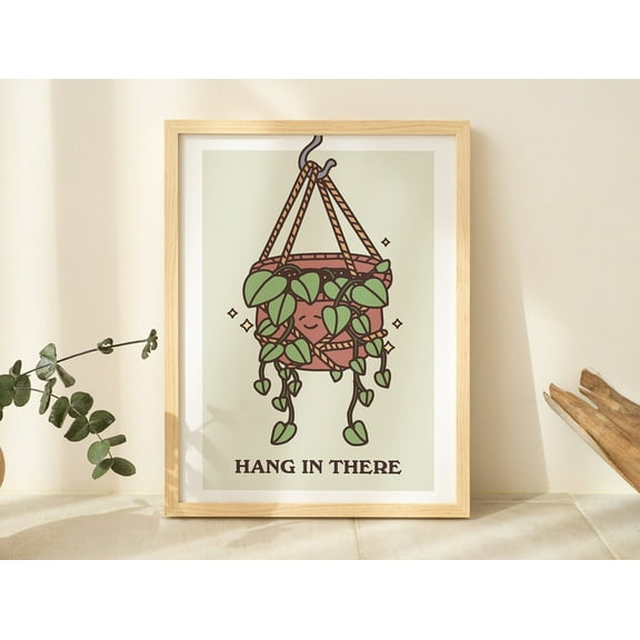 Sage Green Plant Print, Hang in There,Aesthetic Quote Wall Art, Botanical Poster, Plant Lady Artwork, Succulents Print,Painting Art, Dining Room Wall Decor Ideas, Art Deco Frameless 8x10inch